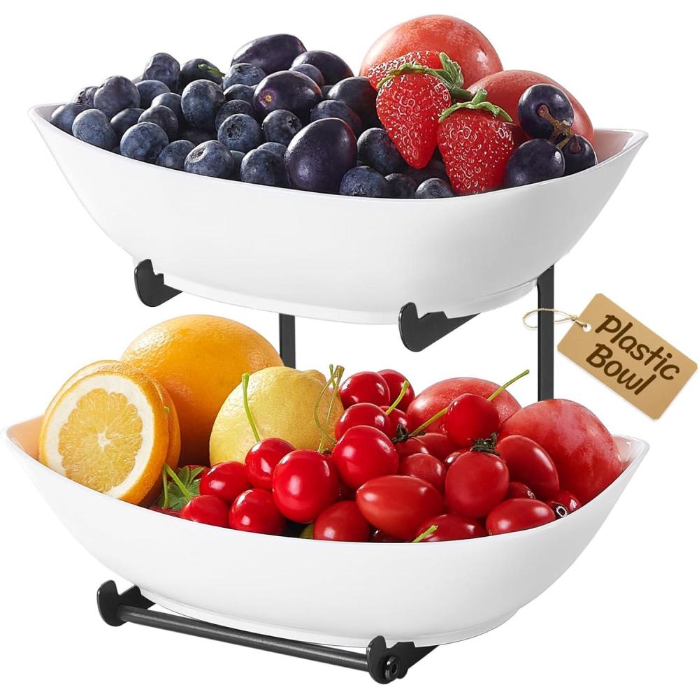 image:imageLifewit Plastic Fruit Bowl Basket for Kitchen Countertop 3 Tier Fruit Holder with Black Metal Stand Serving Tray for Food Vegetable Cake Dessert in PartyBlack