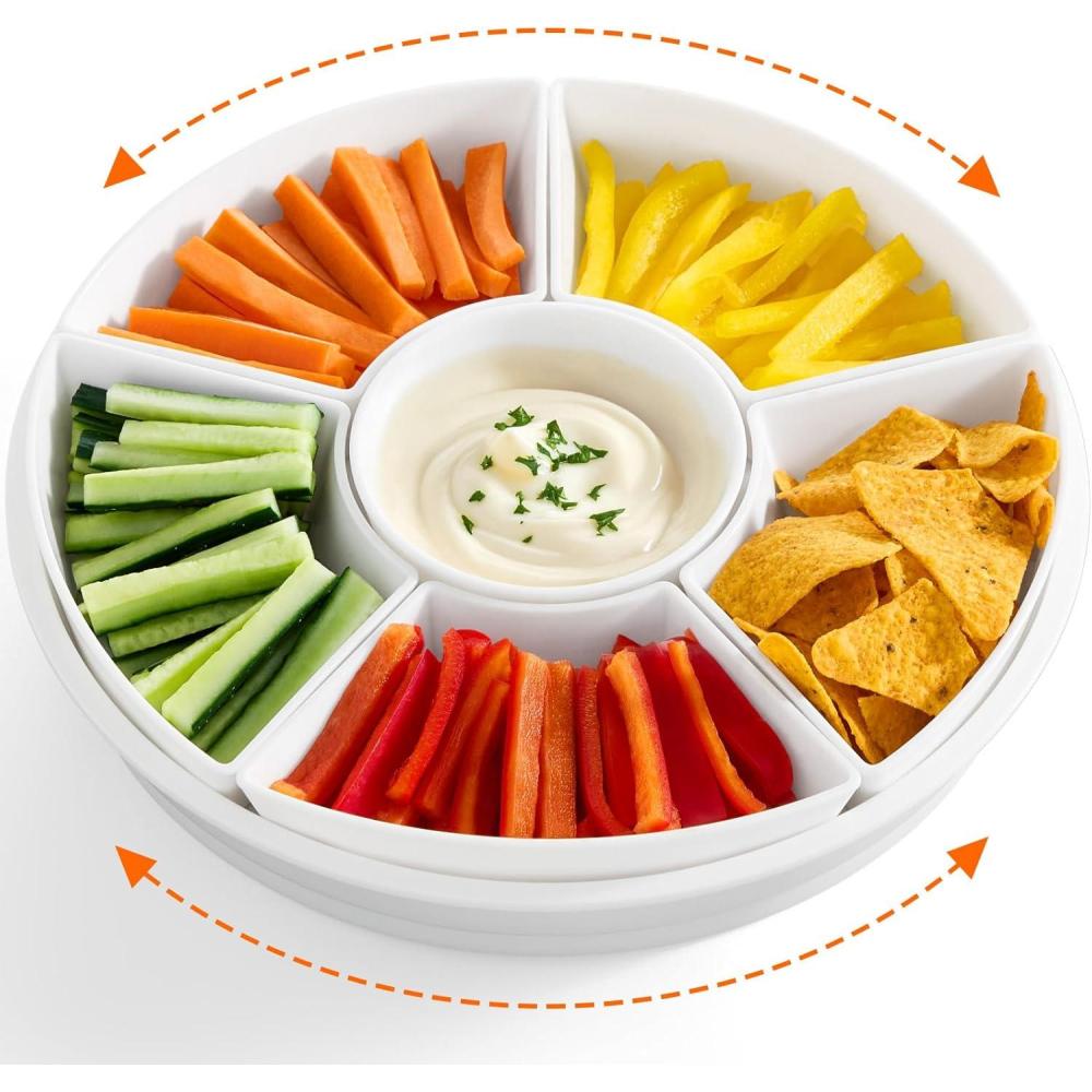 image:imageLifewit Plastic Rotating Divided Serving Tray Chips and Dip Serving Dish Bowl for Party Entertaining Round Platter Plate for FruitVeggieSnackCandyTacoCheese