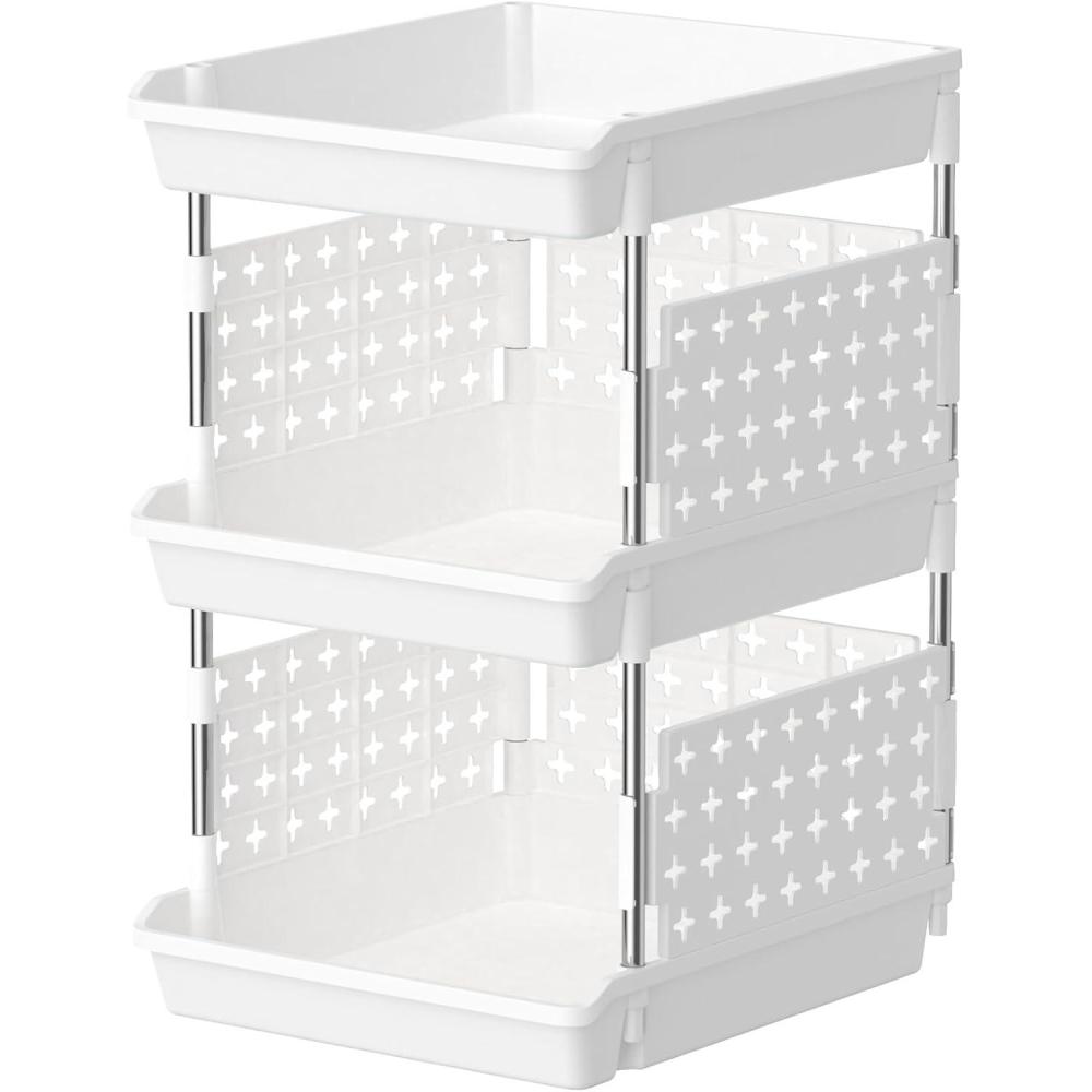 image:imageLifewit Plastic Stackable Storage Baskets 4 Tier Stacking Bins for Food and Clothes Multifunctional Organizer for RV Kitchen Playroom Pantry and Bathroom 138D x 118W x 283H 1 Pack WhiteWhite