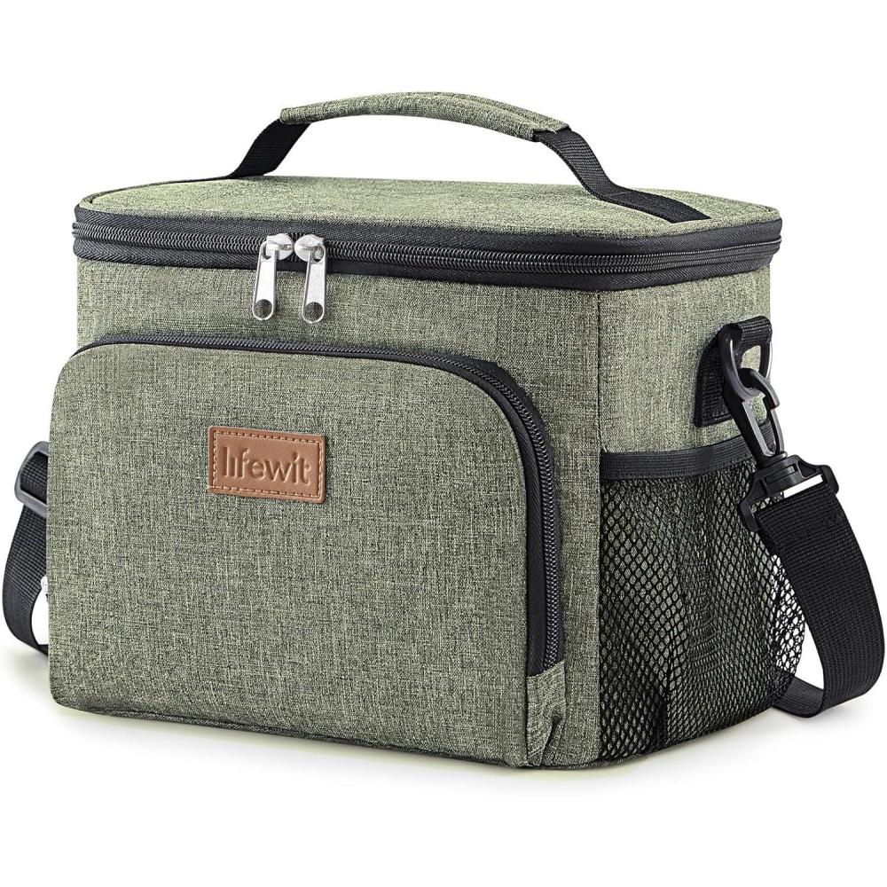 image:imageLifewit Reusable Insulated Lunch Bag Portable Cooler Freezable Soft Lunchbox Leakproof with Adjustable Shoulder Strap for Men Women Adult for Work Picnic or Travel 9L 12 Can BlackDark Green