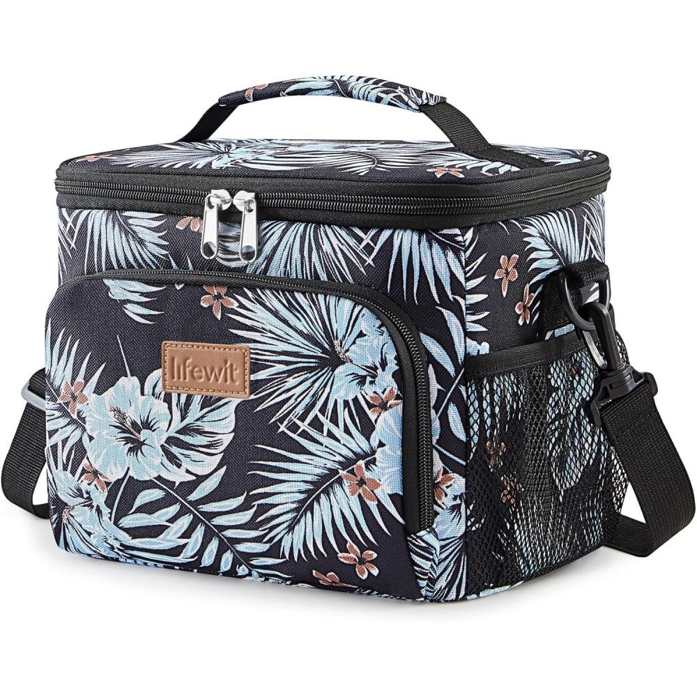 image:imageLifewit Reusable Insulated Lunch Bag Portable Cooler Freezable Soft Lunchbox Leakproof with Adjustable Shoulder Strap for Men Women Adult for Work Picnic or Travel 9L 12 Can BlackFlower
