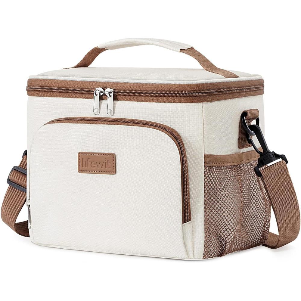 image:imageLifewit Reusable Insulated Lunch Bag Portable Cooler Freezable Soft Lunchbox Leakproof with Adjustable Shoulder Strap for Men Women Adult for Work Picnic or Travel 9L 12 Can BlackCream