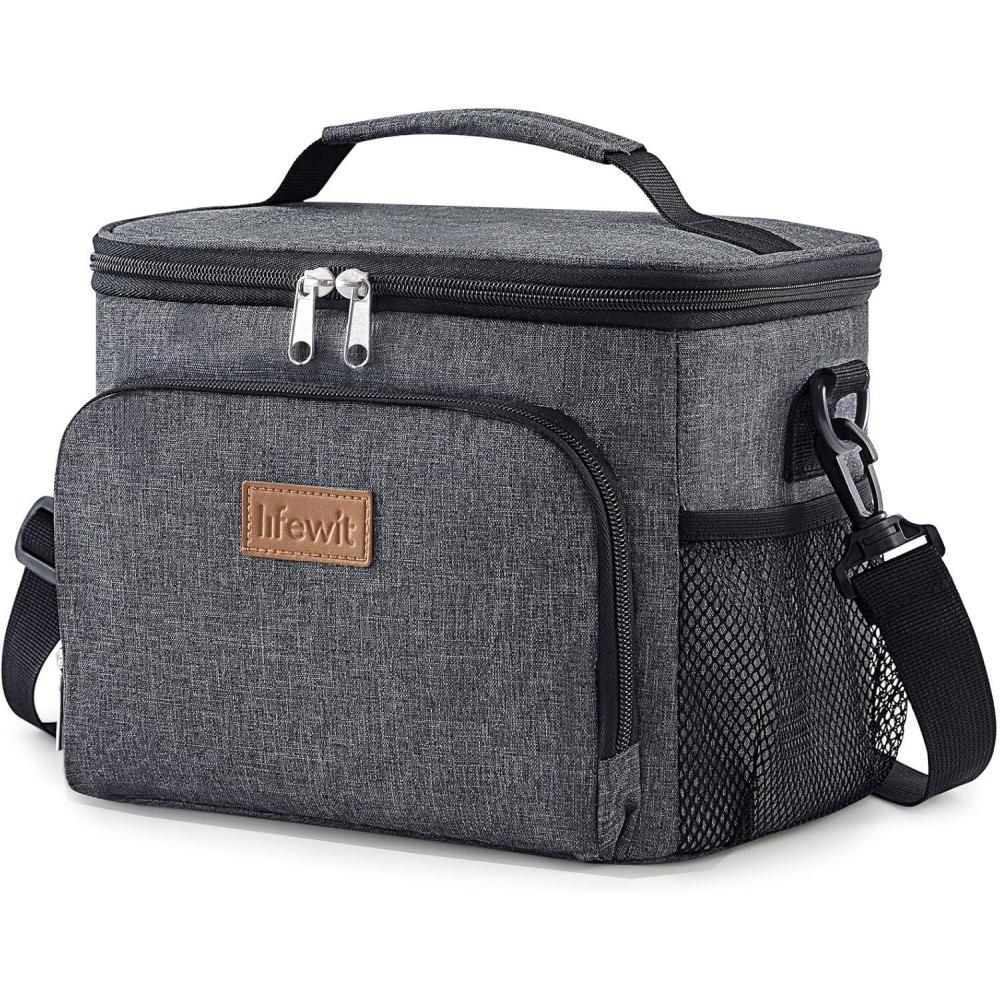 image:imageLifewit Reusable Insulated Lunch Bag Portable Cooler Freezable Soft Lunchbox Leakproof with Adjustable Shoulder Strap for Men Women Adult for Work Picnic or Travel 9L 12 Can BlackDark Gray