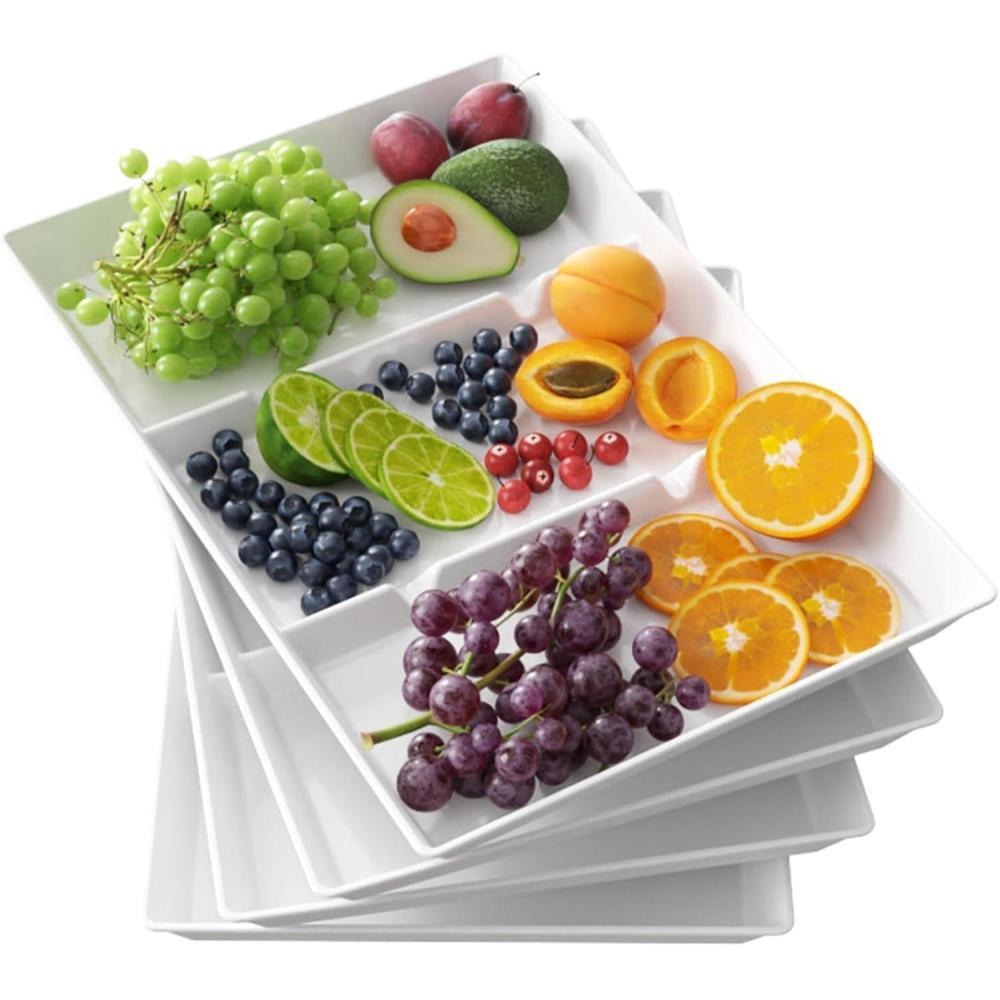 image:imageLifewit Serving Tray Divided for Party Supplies 4 PCS 15 x 10 Plastic Platters for Serving Food White Reusable Tray for Veggie Snack Fruit Cookies Desserts in KitchenPantry4