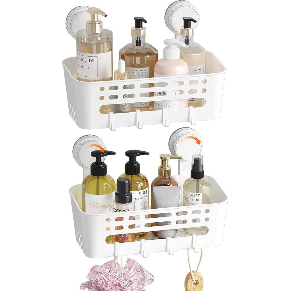 image:imageLifewit Shower Caddy Suction Cup NODrilling Bathroom Organizers and Storage Rack for Inside Shower Plastic Removable Shower Shelves for Shampoo Strong Vacuum Suction 10inch26cm Long 2 Pack2