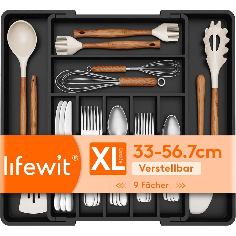 image:imageLifewit Silverware Drawer Organizer Expandable BPA Free Plastic Utensil Tray for Kitchen Adjustable Flatware Cutlery Holder for Spoons Forks Knives 21336 x 169 BlackBlack