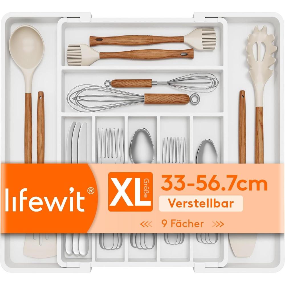 image:imageLifewit Silverware Drawer Organizer Expandable BPA Free Plastic Utensil Tray for Kitchen Adjustable Flatware Cutlery Holder for Spoons Forks Knives 21336 x 169 BlackWhite