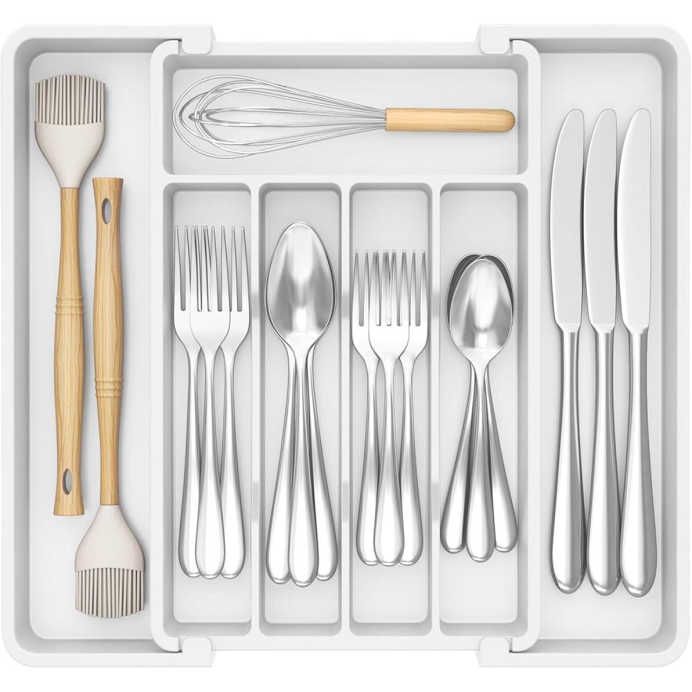 image:imageLifewit Silverware Drawer Organizer Expandable Utensil Tray for Kitchen BPA Free Flatware and Cutlery Holder Adjustable Plastic Storage for Spoons Forks Knives 1322 x 15 BlackWhite