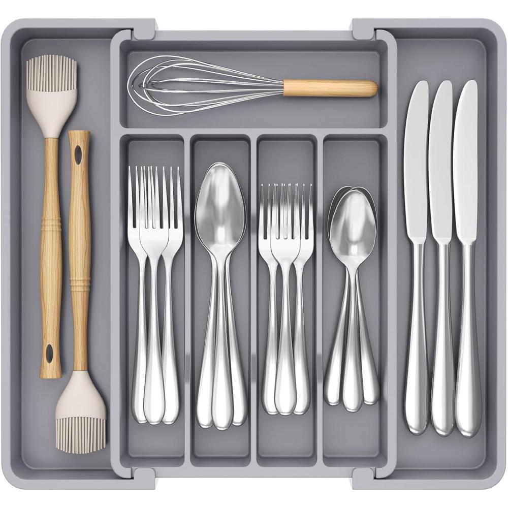 image:imageLifewit Silverware Drawer Organizer Expandable Utensil Tray for Kitchen BPA Free Flatware and Cutlery Holder Adjustable Plastic Storage for Spoons Forks Knives 1322 x 15 BlackGray