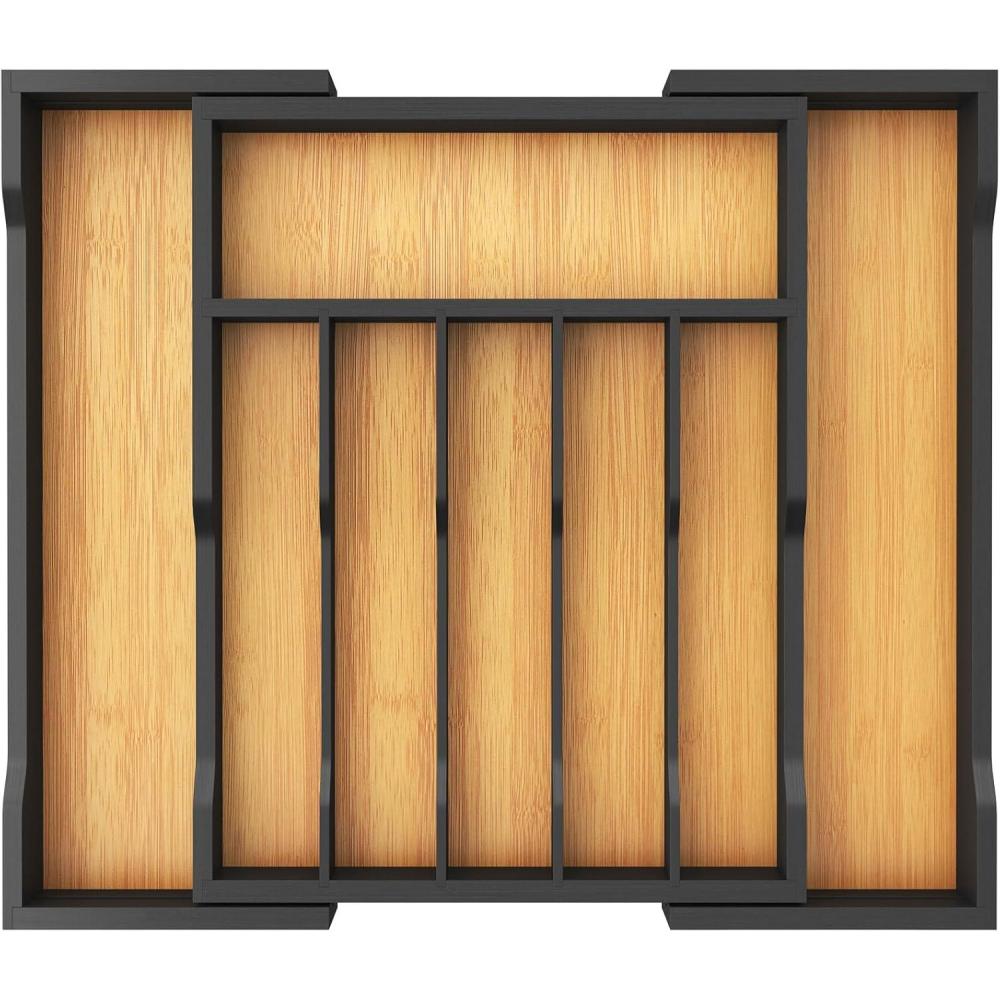image:imageLifewit Silverware Drawer Organizer Expandable Utensil Tray for Kitchen Bamboo Flatware and Cutlery Holder Wood Adjustable Storage for Spoons Forks Knives 1322x15 3356x38cm Natural and BlackNatural Black