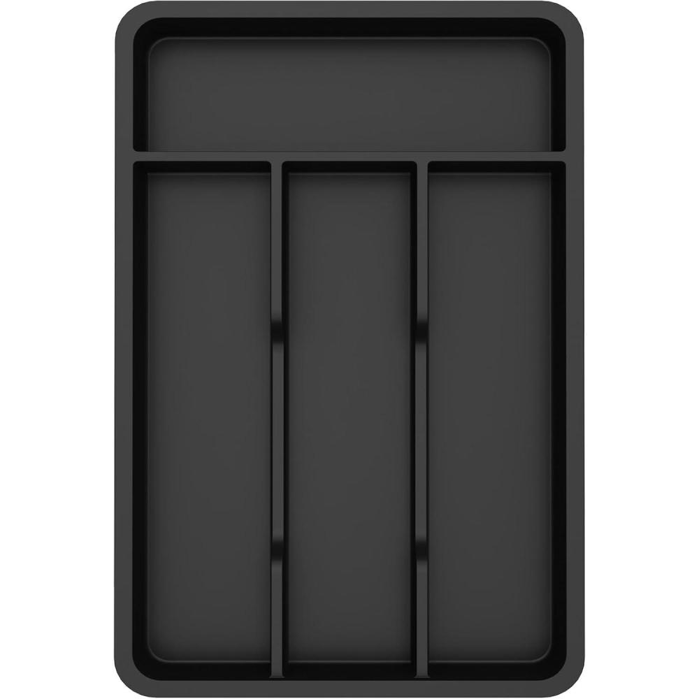 image:imageLifewit Silverware Drawer Organizer Tray Plastic Cutlery Storage for Kitchen Flatware and Utensil Holder Divider for Spoons Forks Knives Tableware 123 x 16 7 Slots BlackBlack