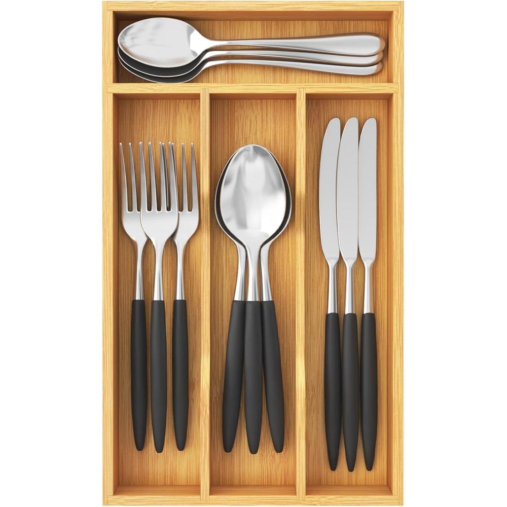 image:imageLifewit Silverware Drawer Organizer Utensil Tray for Kitchen Flatware and Cutlery Holder Storage for Spoons Forks Knives 33 x 42cm Natural67W x 12D