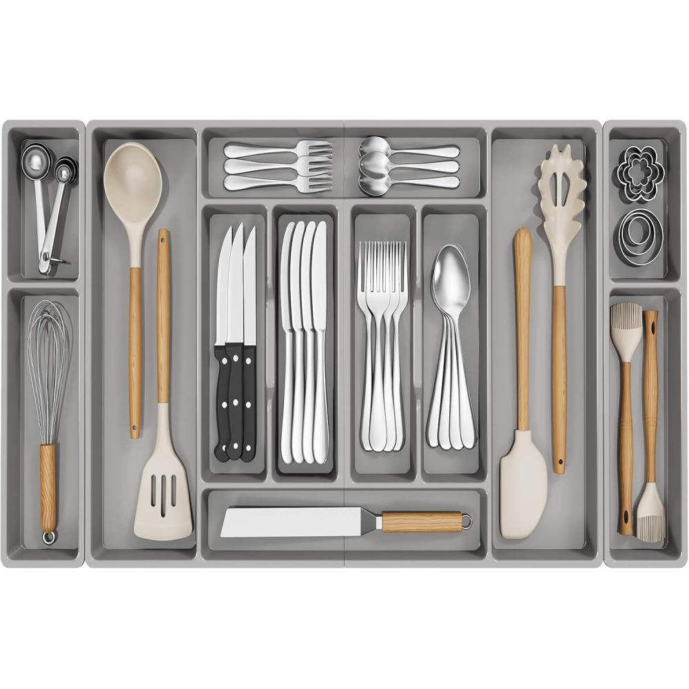 image:imageLifewit Silverware Organizer Plastic Kitchen Utensil Drawer Tray Cutlery Flatware Storage Holder for Spoons Forks Knives 20 x 16 52 x 42cm 8 Compartment Gray321 x 165 x 2 IN