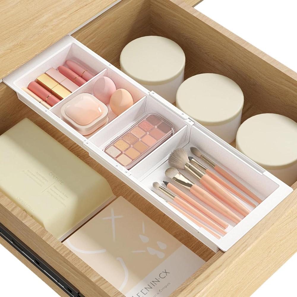 image:imageLifewit Sliding Makeup Drawer Organizer Trays with Inserts Extendable Hanging Desk Drawer Divider Fits 1320 Deep Drawers 18 High Plastic Organizer Tray for Vanity Office Kitchen WhiteWhite