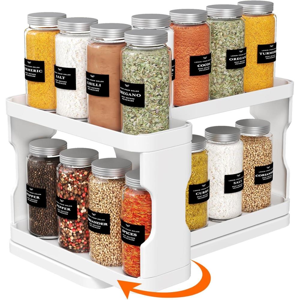 image:imageLifewit Spice Rack Organizer for Cabinet Slide amp Rotate Spice Organizer Double 3tier Adjustable Shelves with Fence amp NonSkid Pad Seasoning Medicine Organization 92 H x 61 W x 114 D White