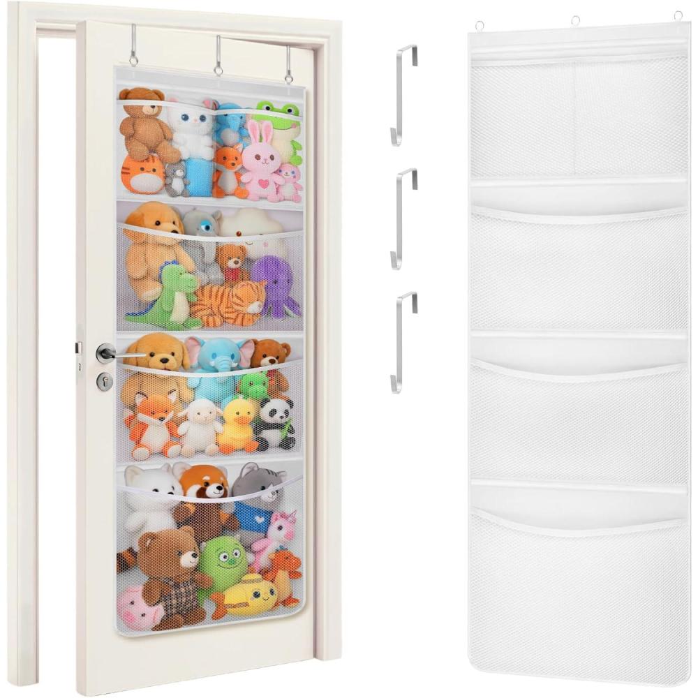 image:imageLifewit Stuffed Animal Storage Over the Door Organizer with 5 Expandable Mesh Pockets Breathable Oxford Fabric Hanging Kid Baby Plush Toy Holder for Nursery 167 cm 658 High White 1 PackWhite