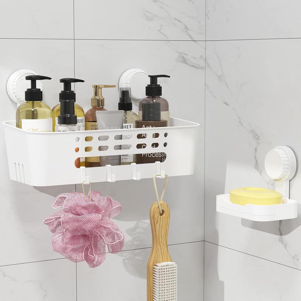 image:imageLifewit Suction Cup Shower Caddy  Soap Dish Removable 10426cm Basket and Bar Soap Holder for Inside Shower NODrilling Bathroom Kitchen Organizers and Storage Rack for Shampoo Set of 11 Large Shower Caddy Set