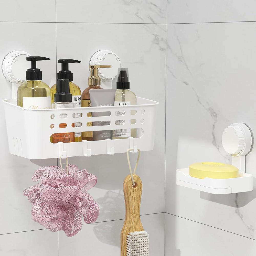 image:imageLifewit Suction Cup Shower Caddy  Soap Dish Removable 10426cm Basket and Bar Soap Holder for Inside Shower NODrilling Bathroom Kitchen Organizers and Storage Rack for Shampoo Set of 11 Small Shower Caddy Set