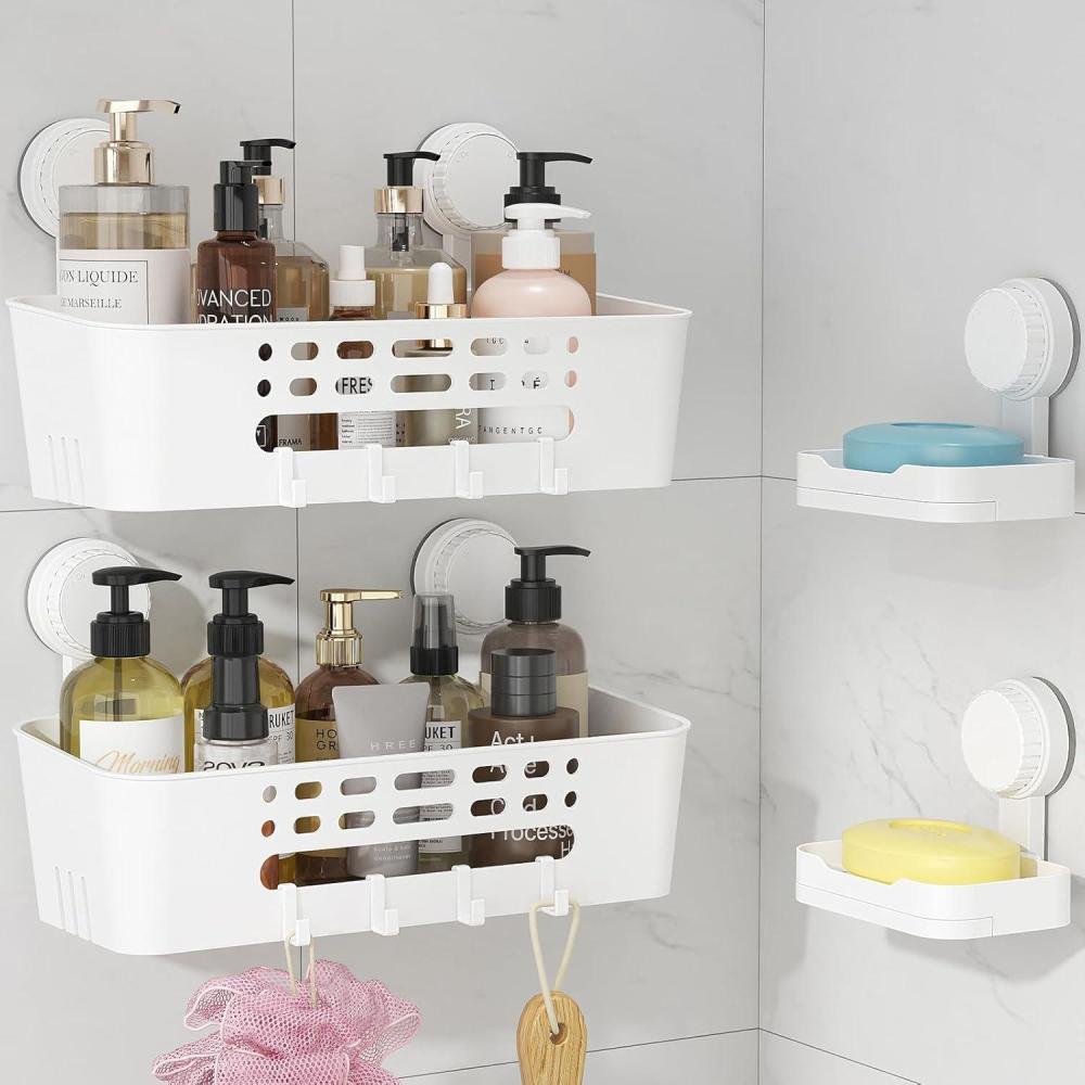 image:imageLifewit Suction Cup Shower Caddy  Soap Dish Removable 10426cm Basket and Bar Soap Holder for Inside Shower NODrilling Bathroom Kitchen Organizers and Storage Rack for Shampoo Set of 12 Large Shower Caddy Set