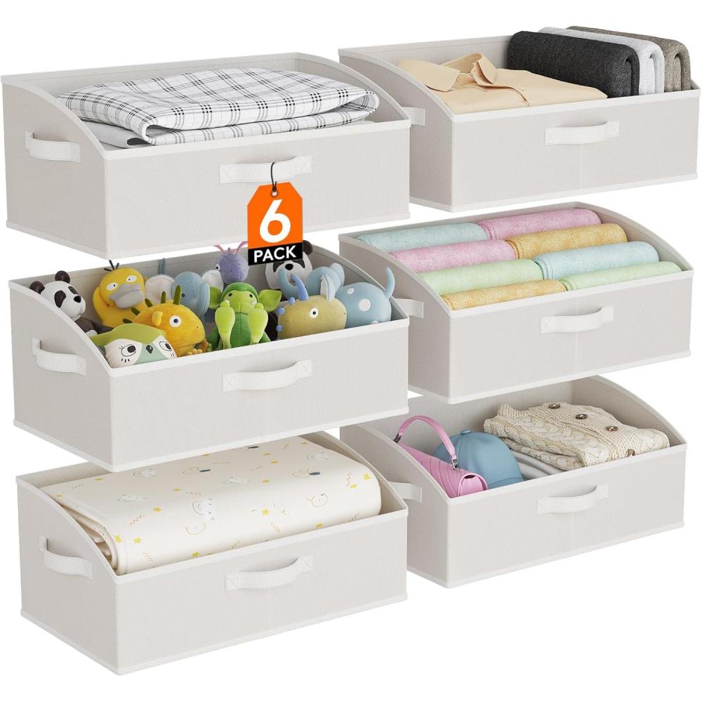 image:imageLifewit Trapezoid Closet Storage Bins for Shelf 6 Packs Nonwoven Closet Organizer Baskets with Handles Foldable Clothes Containers Boxes for Clothing Book Purse 23L Extra Large Light GrayWhite