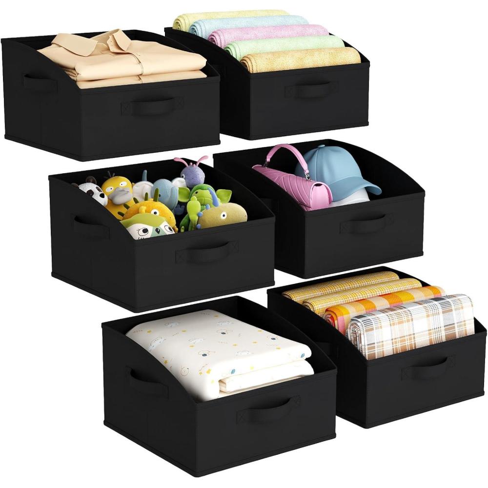 image:imageLifewit Trapezoid Closet Storage Bins for Shelf 6 Packs Nonwoven Closet Organizer Baskets with Handles Foldable Clothes Containers Boxes for Clothing Book Purse 23L Extra Large Light GrayBlack