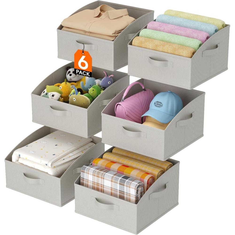 image:imageLifewit Trapezoid Closet Storage Bins for Shelf 6 Packs Nonwoven Closet Organizer Baskets with Handles Foldable Clothes Containers Boxes for Clothing Book Purse 23L Extra Large Light GrayLight Gray