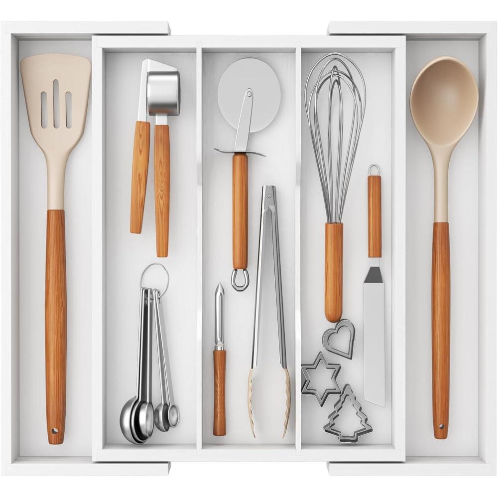 image:imageLifewit Utensil Organizer for Kitchen Drawer Expandable Cooking Utensil Tray Bamboo Cutlery Silverware Flatware Holder Adjustable Spatula Tools Storage Divider 33 56x38cm Natural and BlackWhite