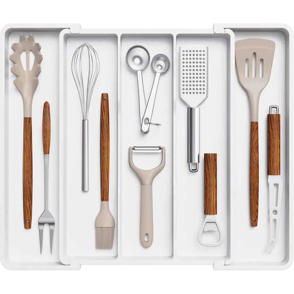 image:imageLifewit Utensil Organizer for Kitchen Drawers Expandable Cooking Utensil Tray Adjustable Cutlery Silverware Flatware Holder Plastic Spatula Tools Storage Divider 1322 x 15 BlackWhite