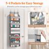 Lifewit 1 Pack Over the Door Organizer, Clear Window Hanging Storage with 4 Mesh Side Pockets, Anti Tilt 40 lbs Load Behind Door for Pantry, Nursery, Bathroom, Bedroom, Dorm, 5 Section, Gray(Light Gray)