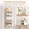 Lifewit 1 Pack Over the Door Organizer, Clear Window Hanging Storage with 4 Mesh Side Pockets, Anti Tilt 40 lbs Load Behind Door for Pantry, Nursery, Bathroom, Bedroom, Dorm, 5 Section, Gray(Beige)