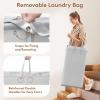 Lifewit 150L Large Laundry Basket with Wheels, Tall 2 Section Laundry Hamper Organizer, Rolling Laundry Cart with Steel Frame & Removable Bag for Luandry Room Bathroom Bedroom, White(Silver Gray)
