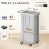 Lifewit 150L Large Laundry Basket with Wheels, Tall 2 Section Laundry Hamper Organizer, Rolling Laundry Cart with Steel Frame & Removable Bag for Luandry Room Bathroom Bedroom, White(Silver Gray)