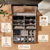 Lifewit 2- layer Sunglasses Organizer with Glass Lid, 6 Slots eyeswear and Watch box, Spaces for Rings, Brooch, Tie Clip, Multiple Eyeglasses Display Case for Men, Gift Idea, Inky Black, 14″(36cm) L
