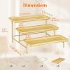 Lifewit 3 Tier Bamboo Serving Tray for Party Supplies, 12″ x 6.5″ Platters for Serving Food, Reusable Trays with Black Metal Display Stand for Veggie, Fruit, Cookies, Dessert(Gold)