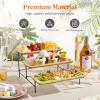 Lifewit 3 Tier Bamboo Serving Tray for Party Supplies, 12″ x 6.5″ Platters for Serving Food, Reusable Trays with Black Metal Display Stand for Veggie, Fruit, Cookies, Dessert(Black)