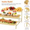 Lifewit 3 Tier Bamboo Serving Tray for Party Supplies, 12″ x 6.5″ Platters for Serving Food, Reusable Trays with Black Metal Display Stand for Veggie, Fruit, Cookies, Dessert(Gold)