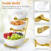 Lifewit 3 Tier Plastic Serving Bowls with Metal Stand, Chips and Dip Serving Tray Set for Entertaining Party, Crack-Proof Serving Platters for Fruit/Salad/Snack/Dessert Appetizer/Candy, Gold(Gold)