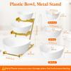 Lifewit 3 Tier Plastic Serving Bowls with Metal Stand, Chips and Dip Serving Tray Set for Entertaining Party, Crack-Proof Serving Platters for Fruit/Salad/Snack/Dessert Appetizer/Candy, Gold(Gold)