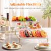 Lifewit 3 Tier Serving Tray for Party, 12″ x 6.5″ Plastic Tiered Food Serving Platters, White Rotatable Tiered Tray Stand with Gold Collapsible Metal Stand, Dessert Table Display Set for Buffet(14″ x 6.5″)