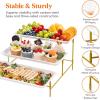 Lifewit 3 Tier Serving Tray for Party, 12″ x 6.5″ Plastic Tiered Food Serving Platters, White Rotatable Tiered Tray Stand with Gold Collapsible Metal Stand, Dessert Table Display Set for Buffet(14″ x 6.5″)
