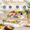 Lifewit 3 Tier Serving Tray for Party, 12″ x 6.5″ Plastic Tiered Food Serving Platters, White Rotatable Tiered Tray Stand with Gold Collapsible Metal Stand, Dessert Table Display Set for Buffet(14″ x 6.5″)
