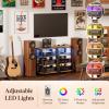 Lifewit 4 Tier AV Media Stand with Power Outlets, Stereo Racks with LED Lights, Wheels and Adjustable Shelves for Record Player, Rolling Media Audio Tower Cabinet, Hold 110lbs, Rustic Brown