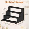 Lifewit 4 Tier Clear Display Riser Stand with Decorative Secure Fences, Tool-free Assembly, Plastic 12 Inch Perfume Organizer, Display for Figures, Cupcake, Dessert, 1-pack(Black)