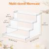 Lifewit 4 Tier Clear Display Riser Stand with Decorative Secure Fences, Tool-free Assembly, Plastic 12 Inch Perfume Organizer, Display for Figures, Cupcake, Dessert, 1-pack(Transparent)