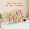 Lifewit 4 Tier Clear Display Riser Stand with Decorative Secure Fences, Tool-free Assembly, Plastic 12 Inch Perfume Organizer, Display for Figures, Cupcake, Dessert, 1-pack(Transparent)