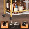 Lifewit Bar Cart for The Home, 3 Tier Rolling Wine Cart, Drink Serving Cart with Lockable Wheels, Mini Liquor Utility Cart for Dining Living Room, 43 x 30 x 81.5 cm/17x 11.8 x 32.1 inch, Gold(Gold)