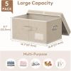 Lifewit Clothes Storage Bins with Lids, Fabric Foldable Storage Boxes with Handles, Decorative Closet Organizer, Stackable Cube Baskets Container for Bedroom, Office, 34.5L Large Beige, 2 Packs(5)