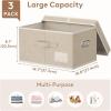 Lifewit Clothes Storage Bins with Lids, Fabric Foldable Storage Boxes with Handles, Decorative Closet Organizer, Stackable Cube Baskets Container for Bedroom, Office, 34.5L Large Beige, 2 Packs(3)