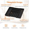 Lifewit Expandable Silverware Drawer Organizer, 16.7 inches Deep Adjustable Utensil Cutlery Tray for kitchen, Plastic Flatware Spoon Fork Knives Holder Storage Divider, 7 Compartment, 2 Pack, Gray(Black)