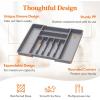 Lifewit Expandable Silverware Drawer Organizer, 16.7 inches Deep Adjustable Utensil Cutlery Tray for kitchen, Plastic Flatware Spoon Fork Knives Holder Storage Divider, 7 Compartment, 2 Pack, Gray(Gray)